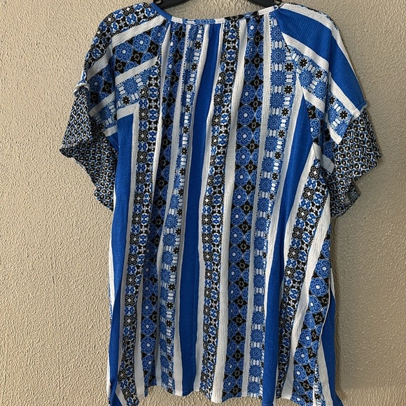 Women’s Cato Peasant Top with Flutter Sleeve, Blue/White, 18/20 2X - Picture 6 of 6